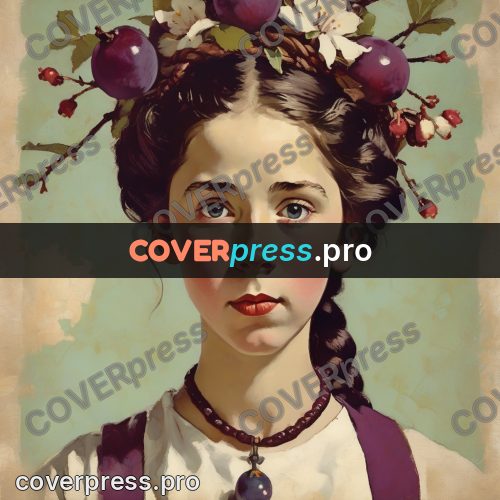Vintage illustration: portrait with berries in the hair