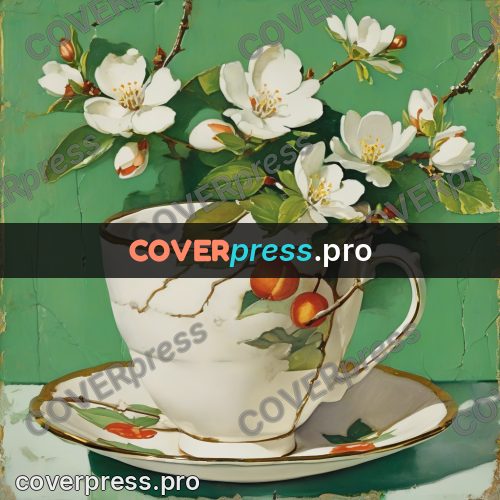 Vintage illustration: china cup with a flowering branch