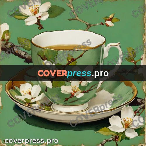 Vintage illustration: china cup with a flowering branch