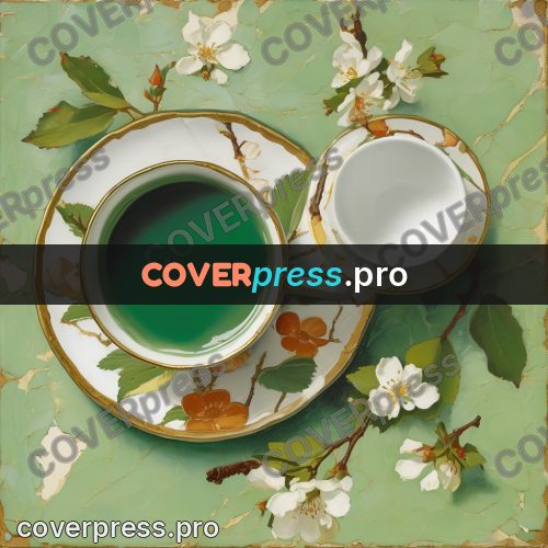 Vintage illustration: china cup with a flowering branch
