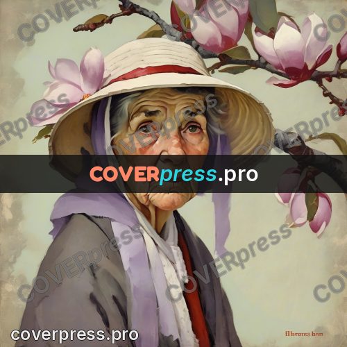 Vintage illustration: old woman in a flowered hat