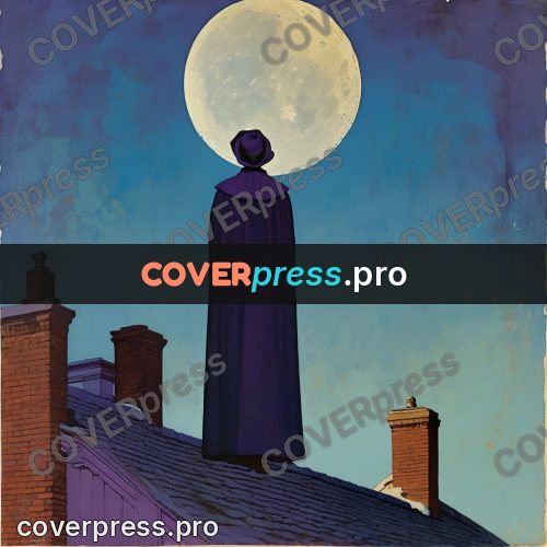 Vintage illustration: cloaked figure on a roof
