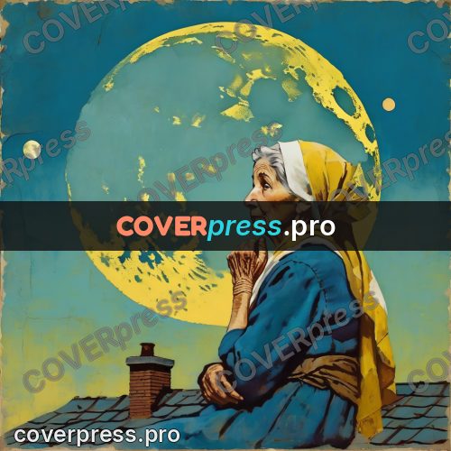 Vintage illustration: old woman against the moon