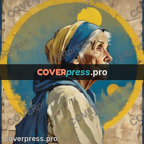 Vintage illustration: old woman against the moon