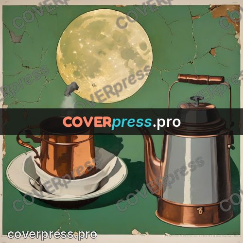 Vintage illustration: copper kettle under the moon