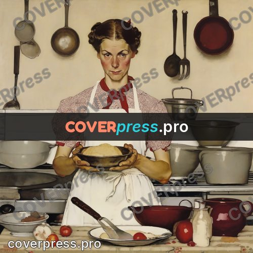 Vintage illustration: woman in an apron cooking