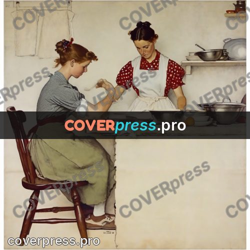 Vintage illustration: woman in an apron cooking
