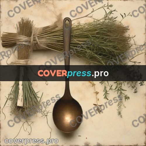 Vintage illustration: ladle and dried herbs