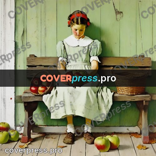 Vintage illustration: bench with a basket of apples