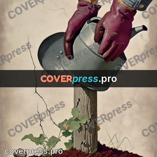 Vintage illustration: watering can and red gloves