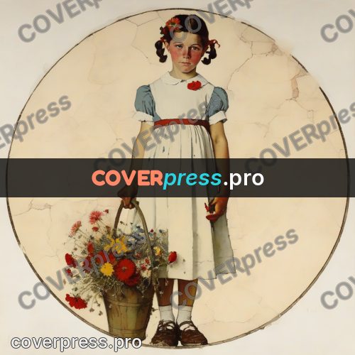 Vintage illustration: girl with a bunch of flowers