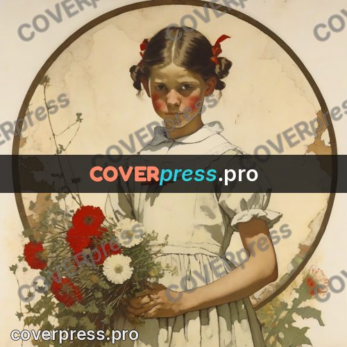 Vintage illustration: girl with a bunch of flowers