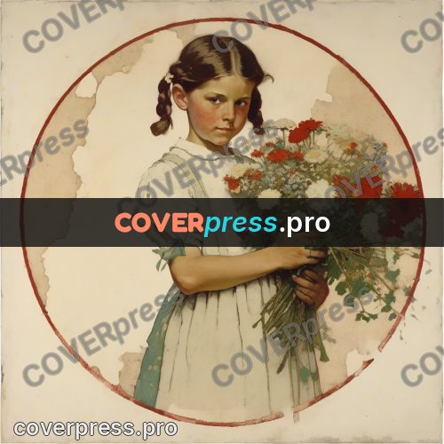Vintage illustration: girl with a bunch of flowers