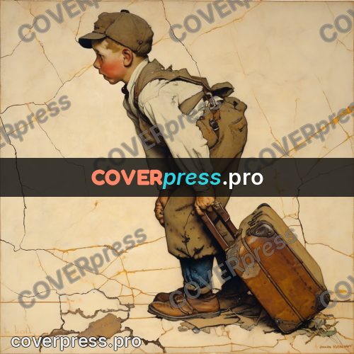 Vintage illustration: boy with a travelling case
