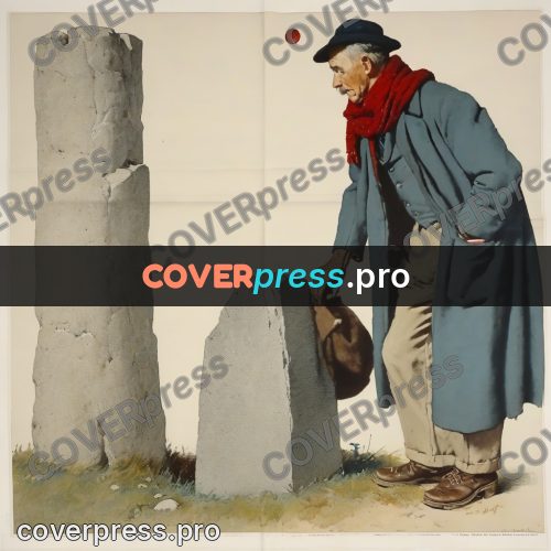 Vintage illustration: man by a stone pillar