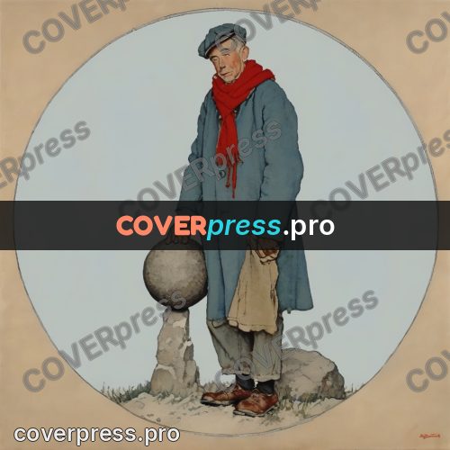 Vintage illustration: man by a stone pillar
