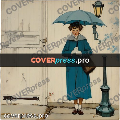 Vintage illustration: woman with an umbrella outdoors