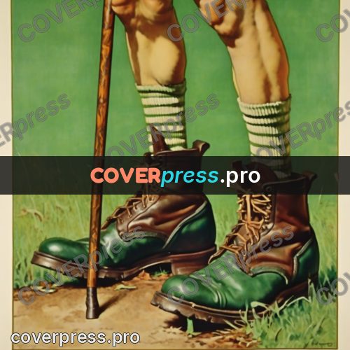Vintage illustration: leather boots in the grass