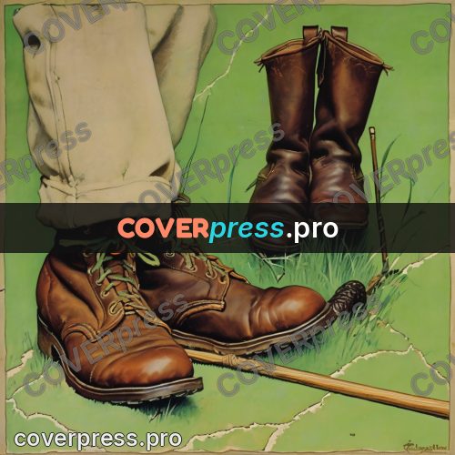 Vintage illustration: leather boots in the grass