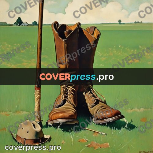 Vintage illustration: leather boots in the grass