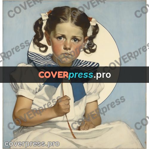 Vintage illustration: girl with a blue bow