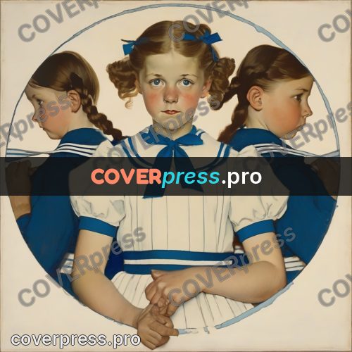 Vintage illustration: girl with a blue bow
