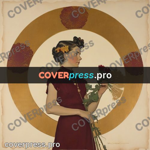 Vintage illustration: woman with red flowers