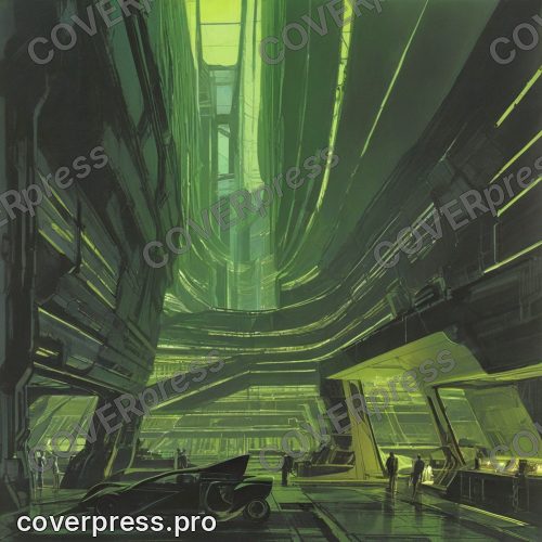 В стиле Ретрофутуризм: верхние ярусы гаснут секциями, один за другим, темнота ползёт вниз по спирали