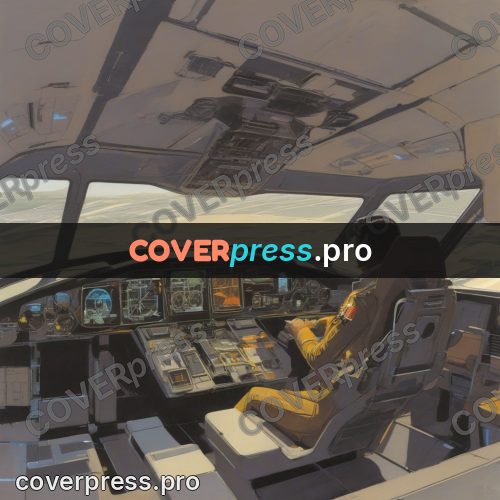 Retro futuristic painting: cockpit with instrument panels