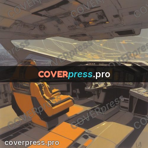 Retro futuristic painting: cockpit with instrument panels