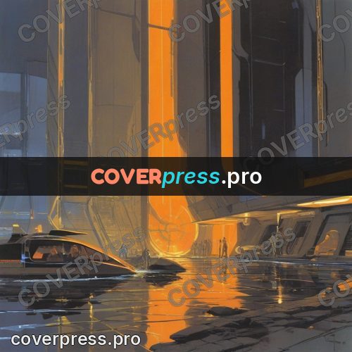 Retro futuristic painting: craft in an orange gorge