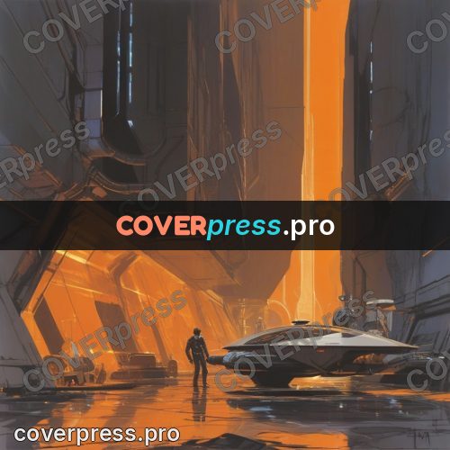 Retro futuristic painting: craft in an orange gorge