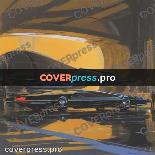 Retro futuristic painting: craft on an open track