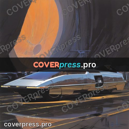 Retro futuristic painting: craft on an open track