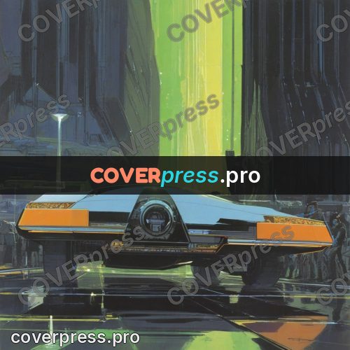 Retro futuristic painting: craft on an open track