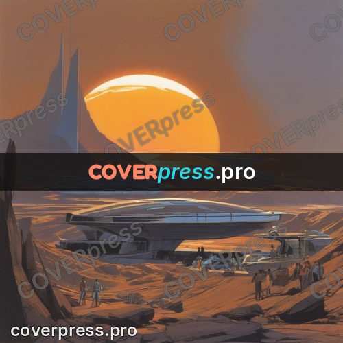 Retro futuristic painting: craft in a red canyon