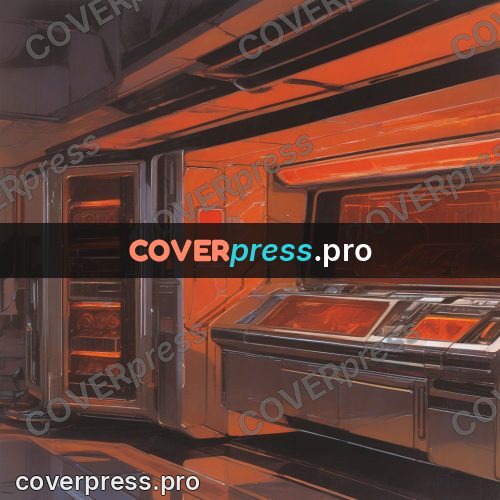 Retro futuristic painting: cabinet with red lighting