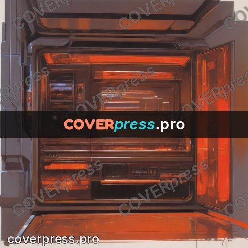 Retro futuristic painting: cabinet with red lighting