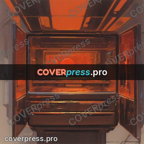 Retro futuristic painting: cabinet with red lighting