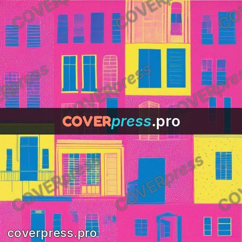 Risograph illustration: house fronts with windows