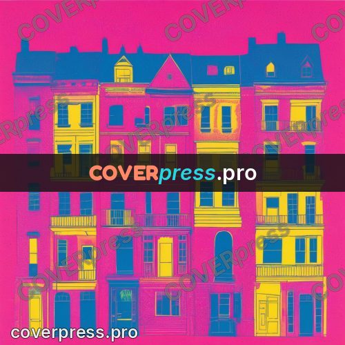 Risograph illustration: house fronts with windows