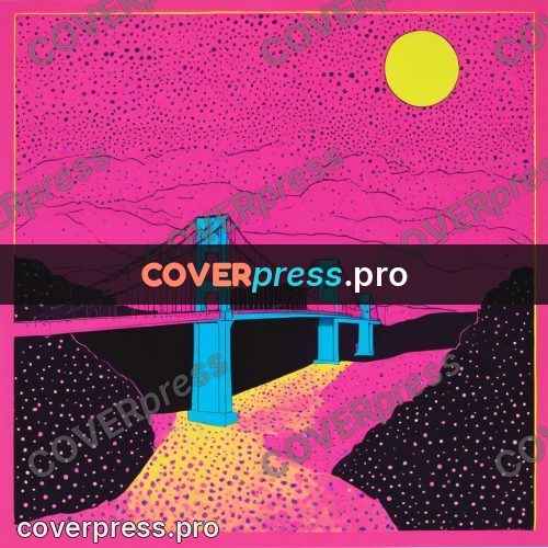 Risograph illustration: bridge above the water