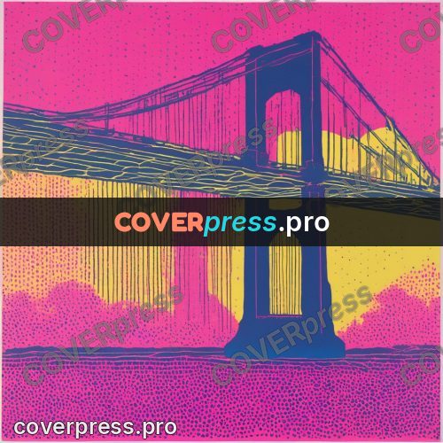 Risograph illustration: bridge above the water