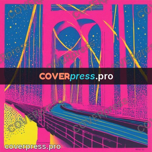 Risograph illustration: bridge above the water