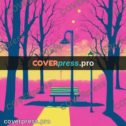 Risograph illustration: lamp and bench in a park