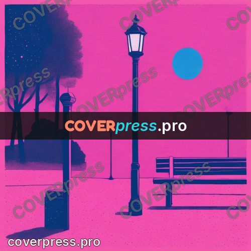 Risograph illustration: lamp and bench in a park