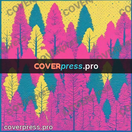 Risograph illustration: conifer forest on the slopes