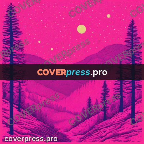 Risograph illustration: conifer forest on the slopes