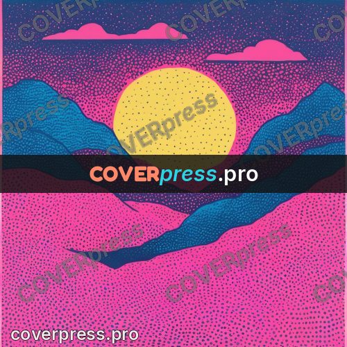 Risograph illustration: sun above rolling hills