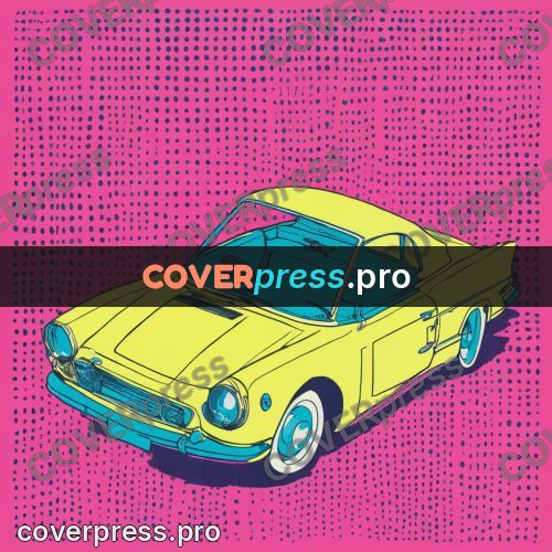Risograph illustration: old car on a bright ground